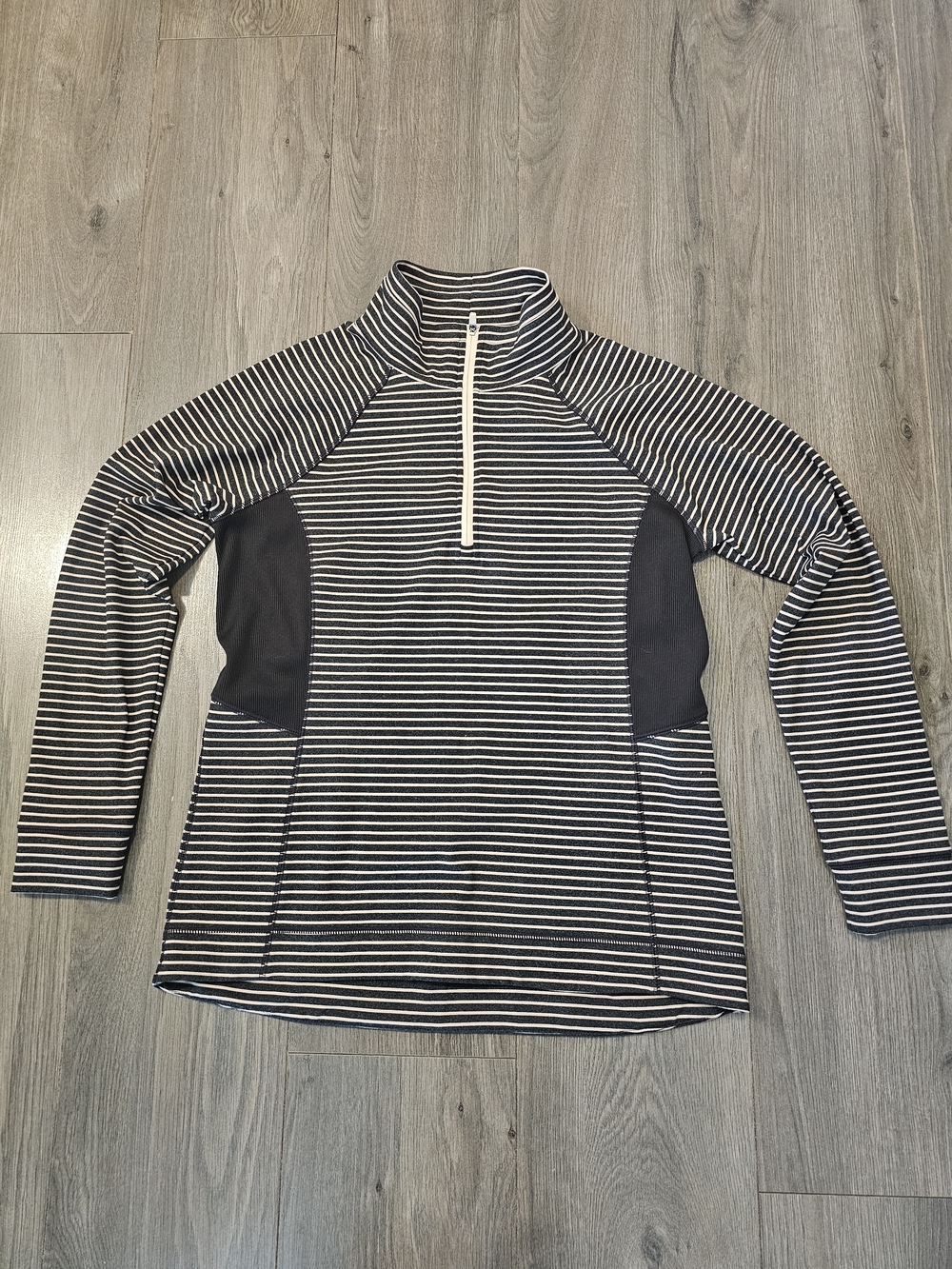 Talbots Black and Peach Striped Quarter-Zip Pullover- Women's